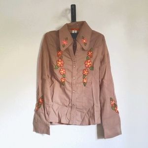 By Deep Los Angeles Tan Embroidered Button Down S